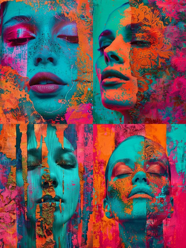 Neon Dreams: A Surrealist Portrait Collage
