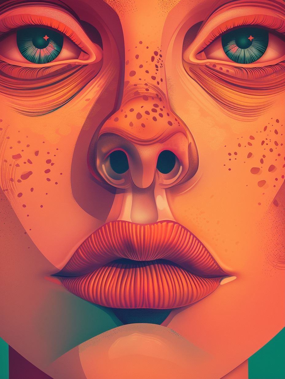 Surreal Neon Freckled Portrait