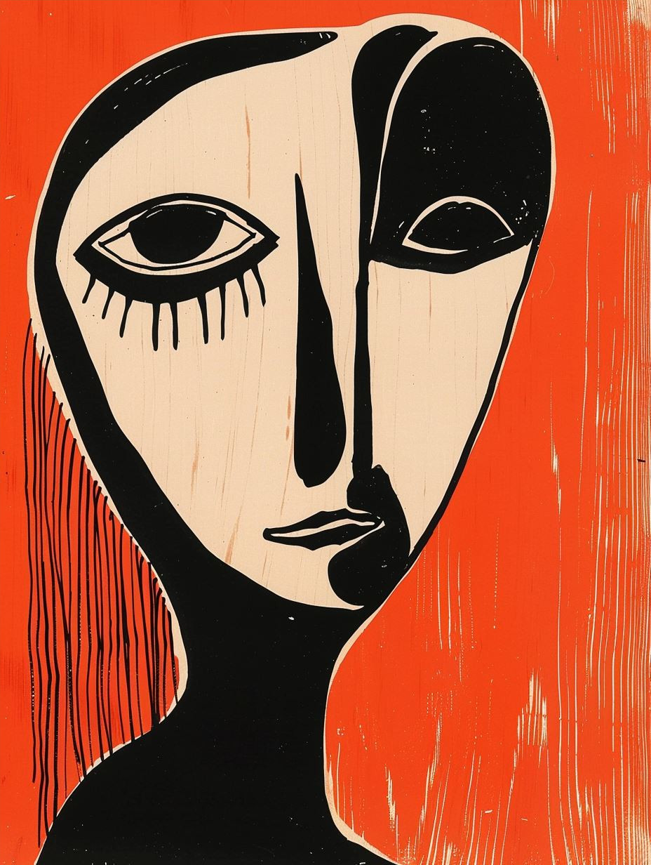Abstract Faces in Crimson Hues - Image 4