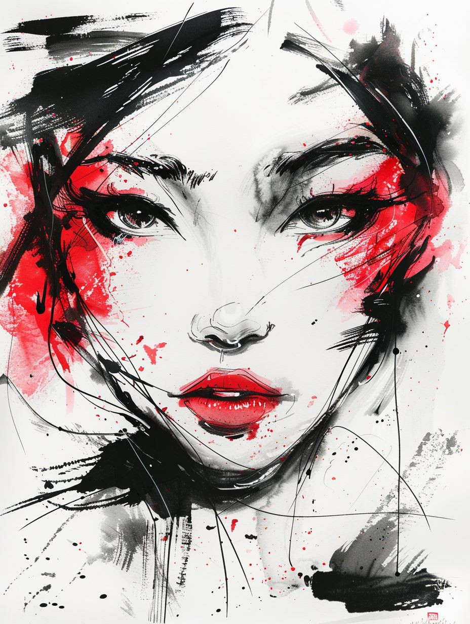 Abstract Ink Portraiture in Red - Image 3