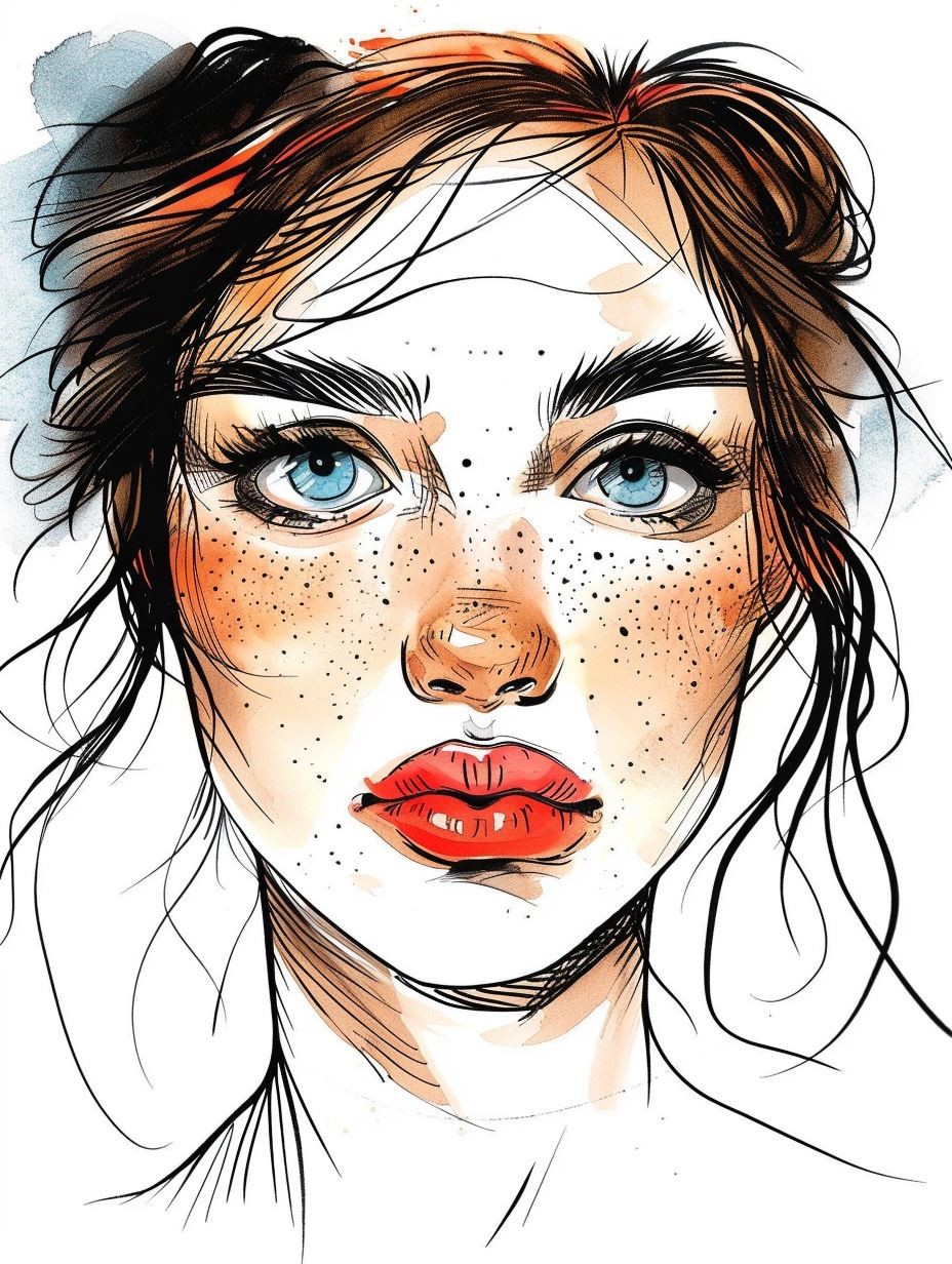Bohemian Ink and Watercolor Portrait - Image 3