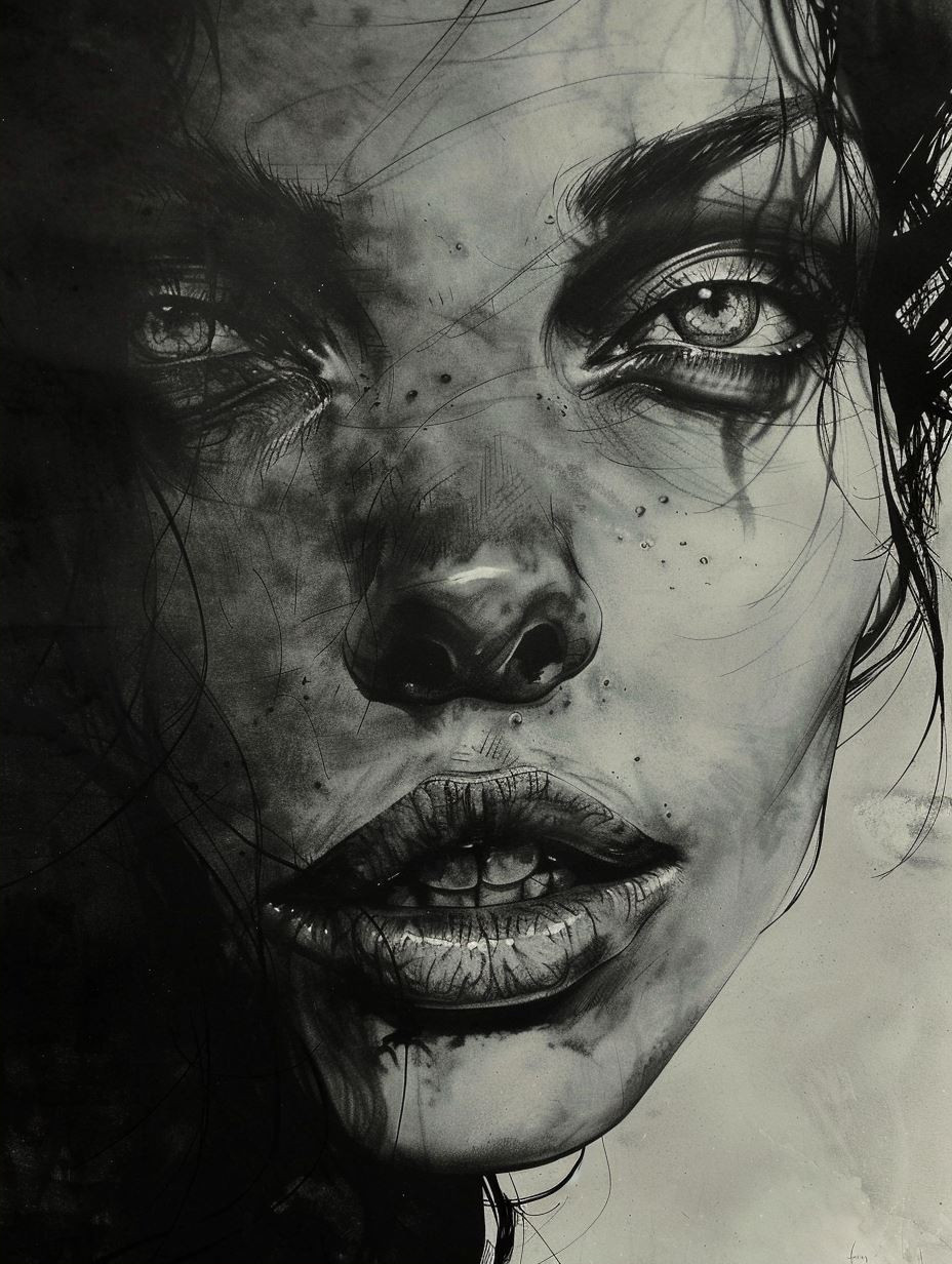 Haunting Charcoal Portrait Study - Image 2