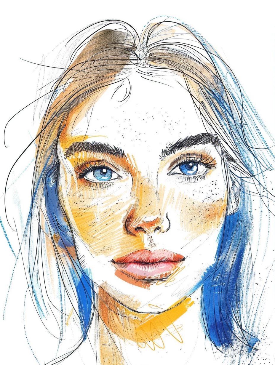 Ethereal Sketch of Azure Gaze - Image 1
