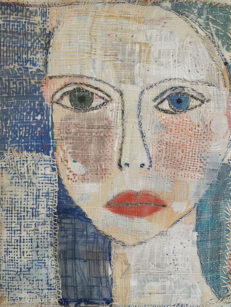 Abstract Textile Portrait in Blue - Image 4