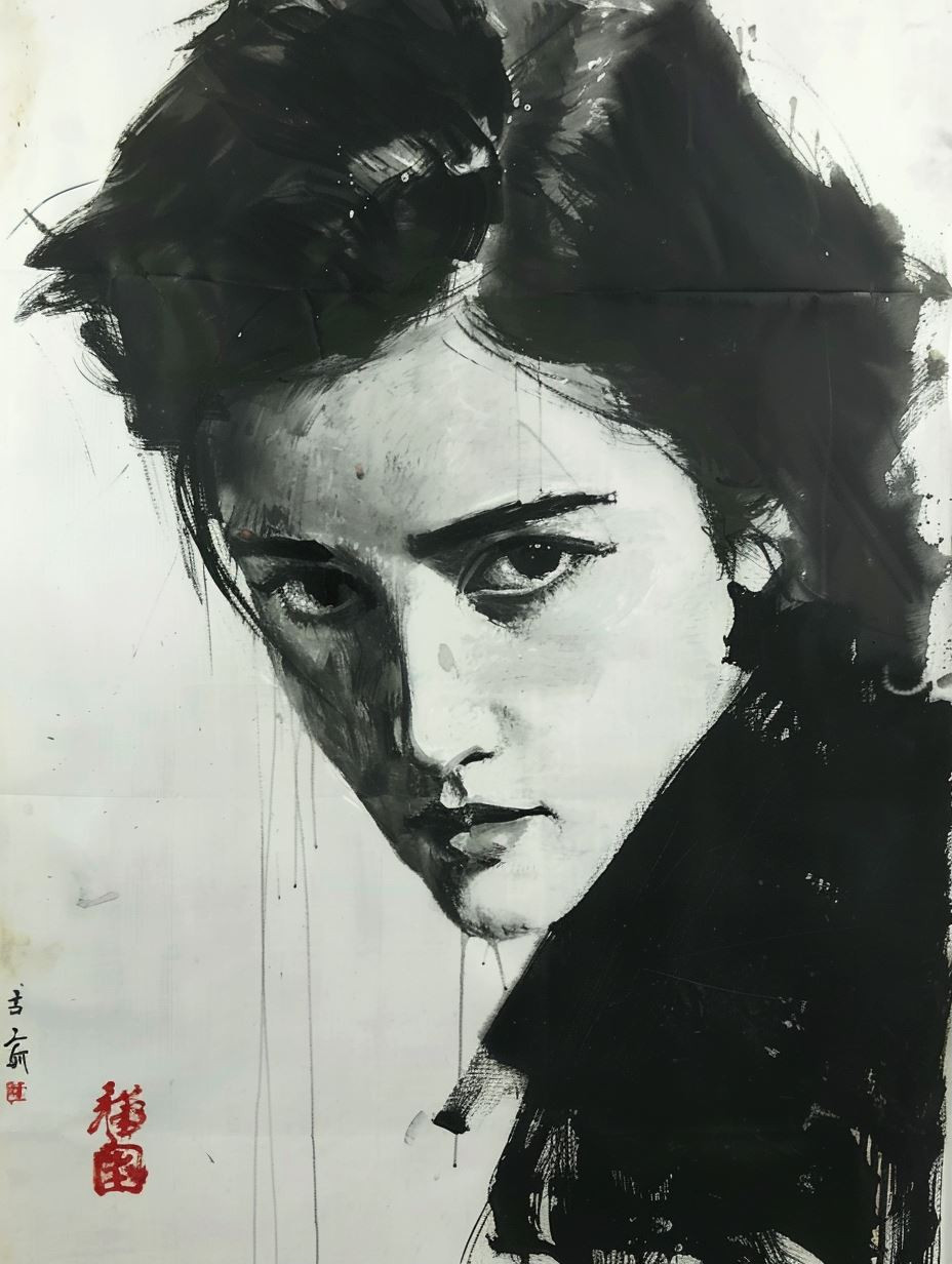 Ink Wash Portrait of Elegance