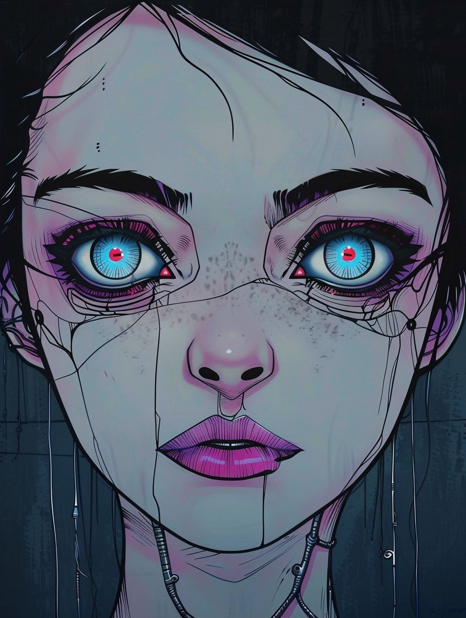 Neon Cybernetic Android Portrait - Image 2