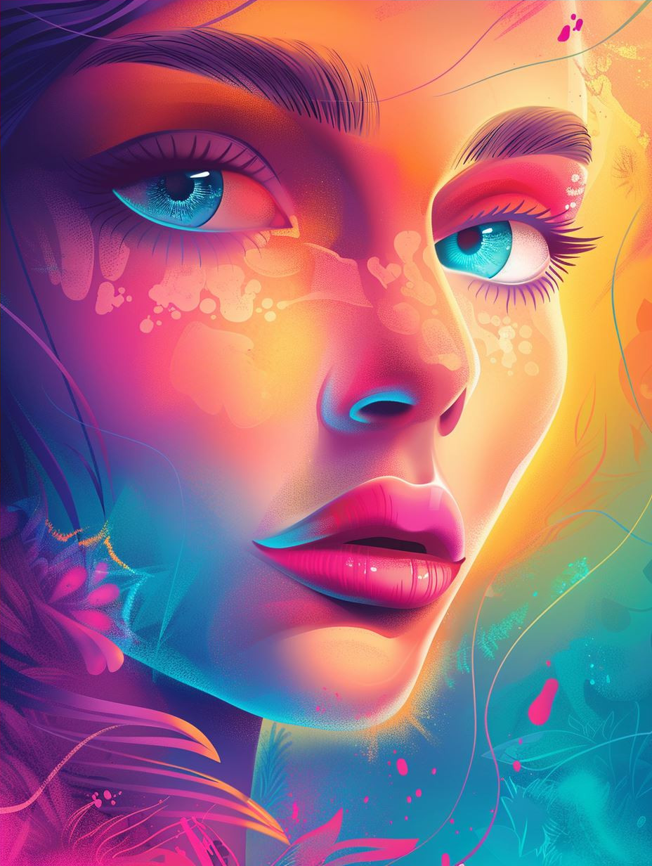 Neon Dreams: Vibrant Digital Portrait Collage - Image 4