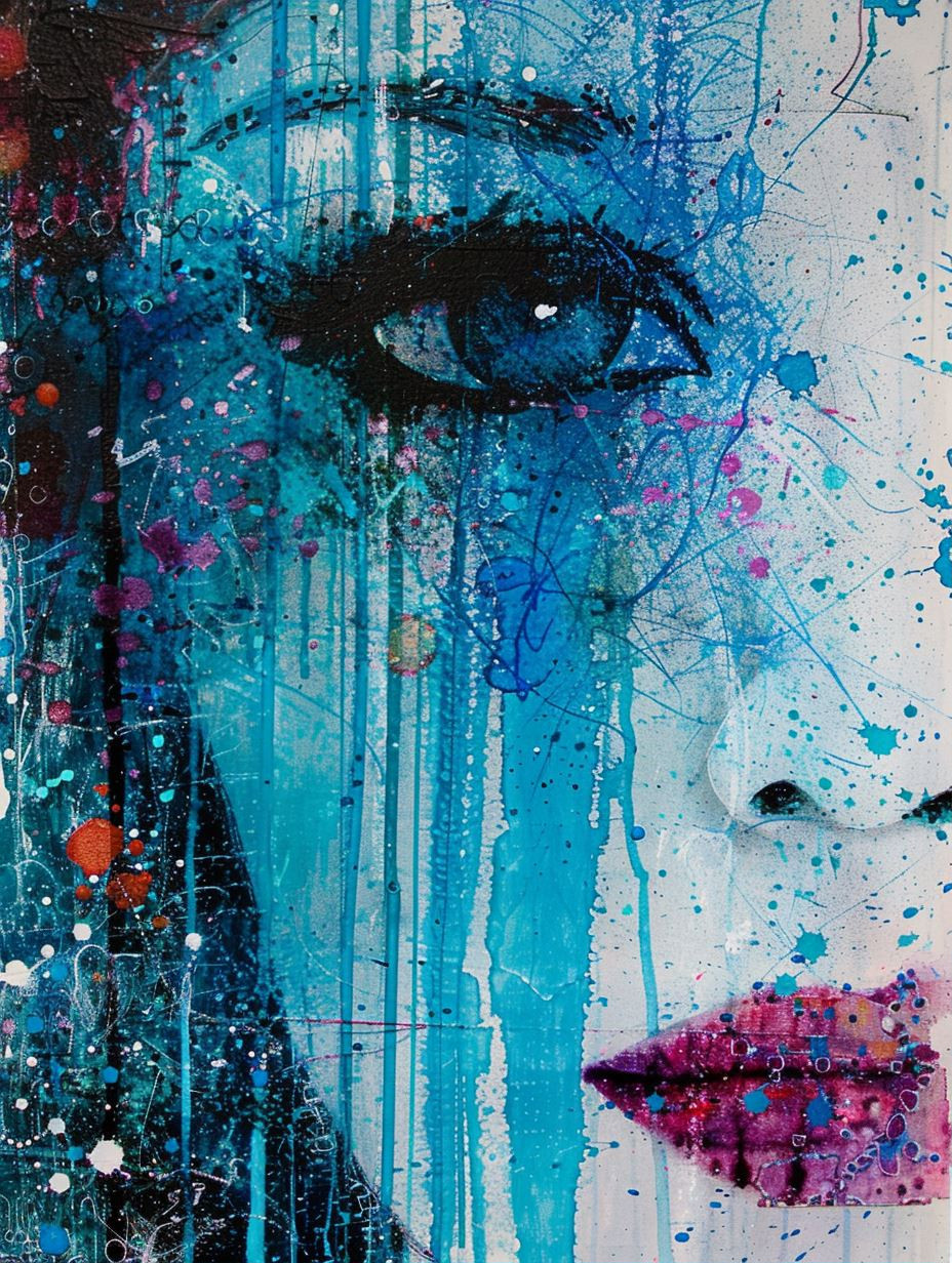 Melancholic Blue Watercolor Portraits - Image 1