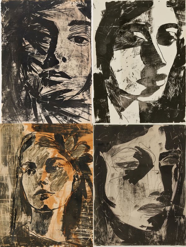 Fragmented Gazes in Monochrome and Ochre