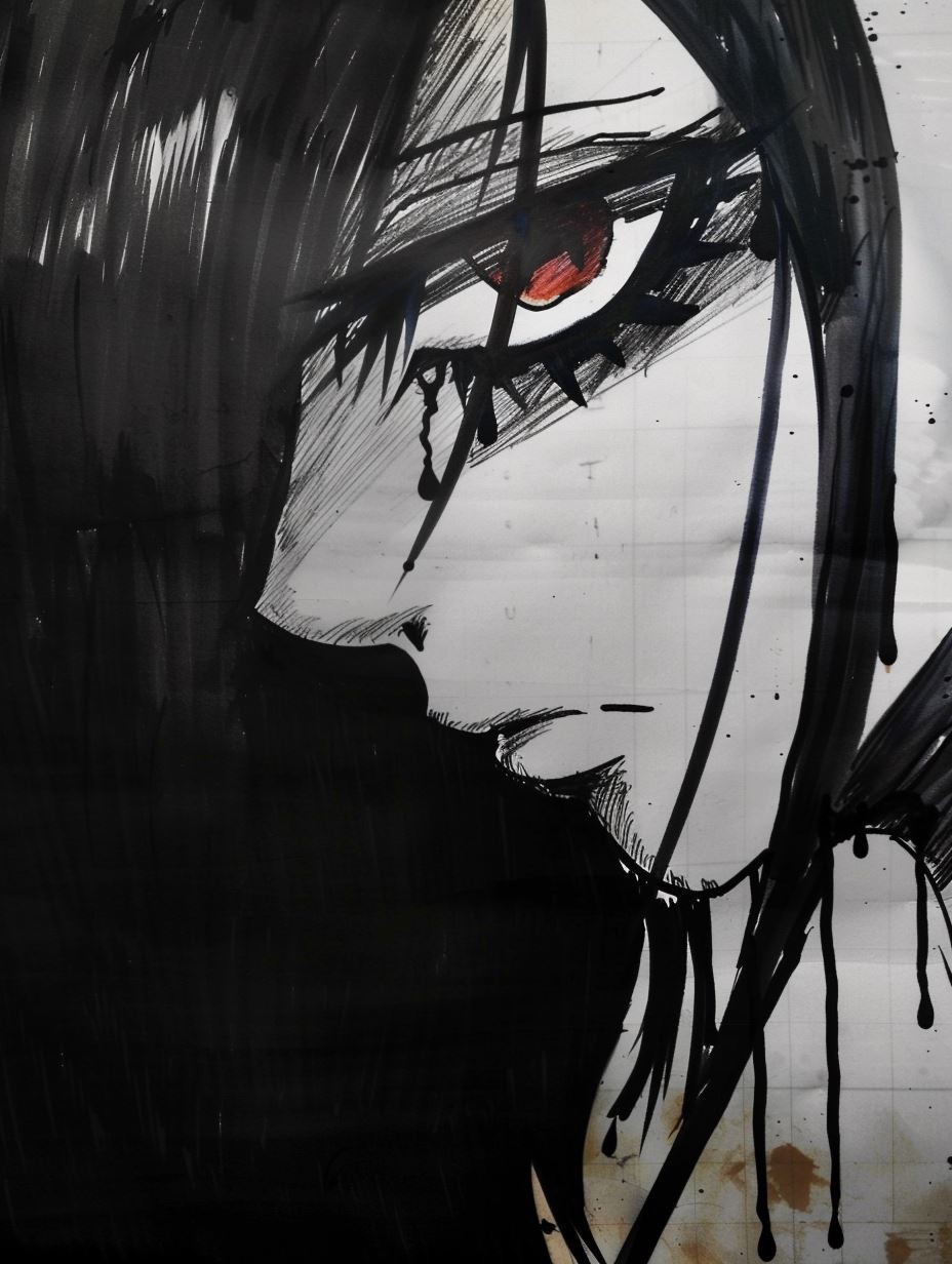 Haunting Monochrome Ink Portrait - Image 3
