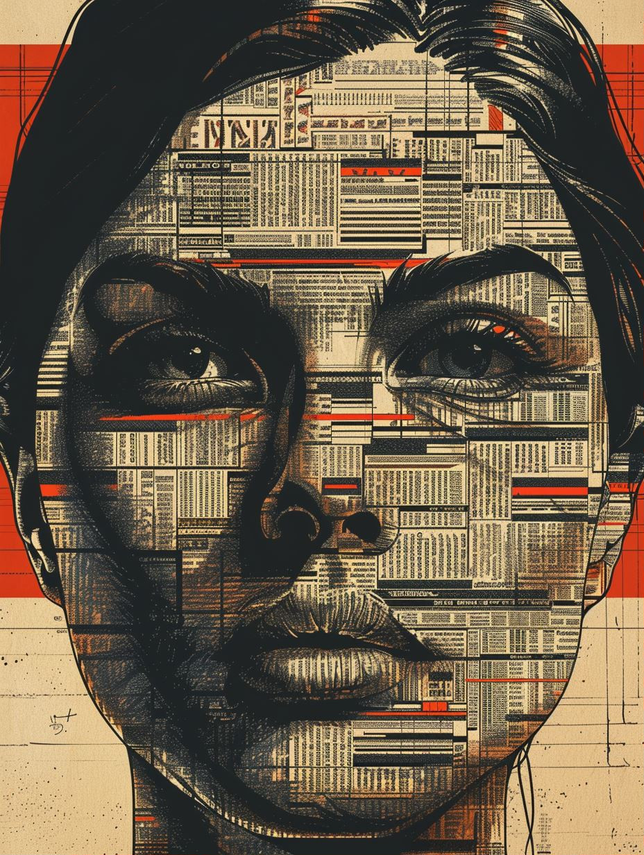 Fragmented Portraits in Crimson Hue - Image 1