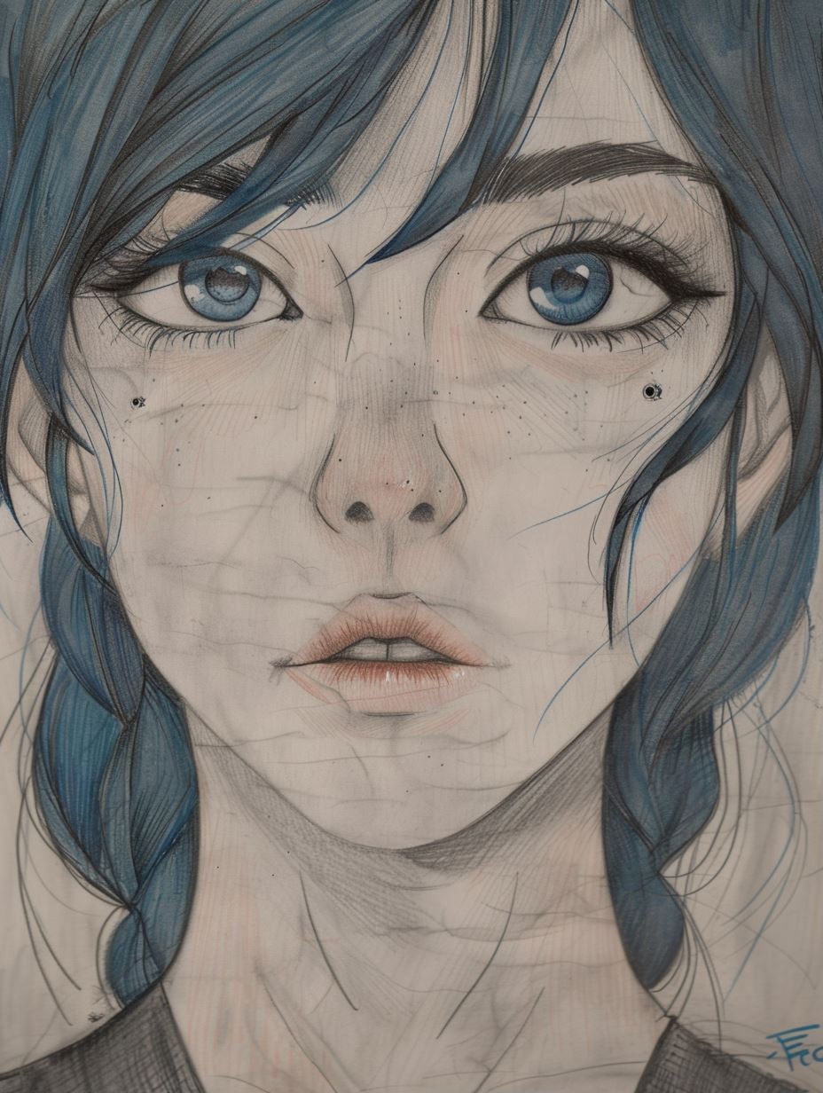 Melancholy Blue Sketch Portrait