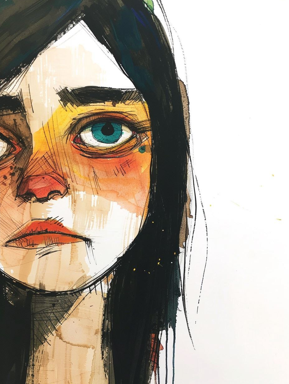 Melancholic Ink Sketch Portrait - Image 4