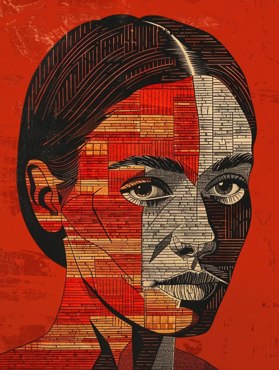 Fragmented Portraits in Crimson Hue - Image 4