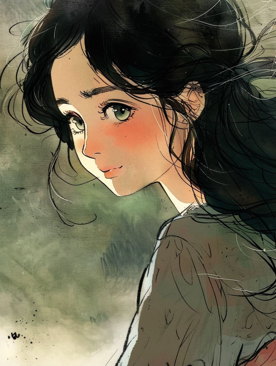 Melancholy Watercolor Anime Portraits - Image 1