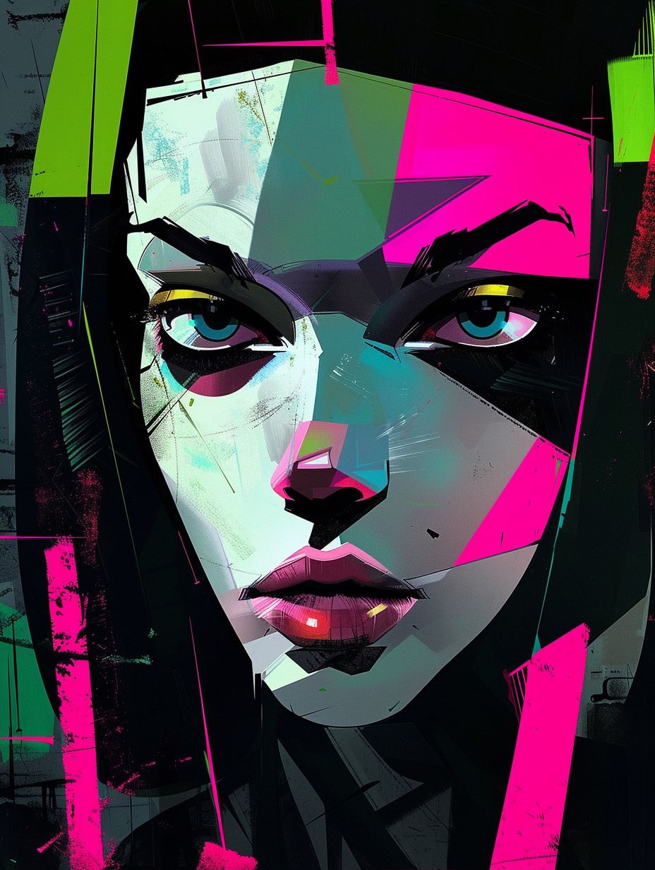Neon Cyberpunk Geometric Portrait - Image 2