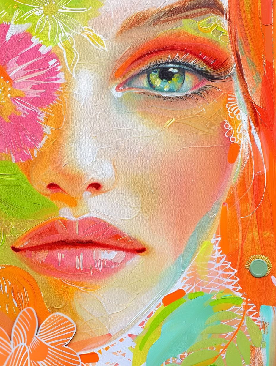 Vibrant Floral Impressionist Portrait - Image 1