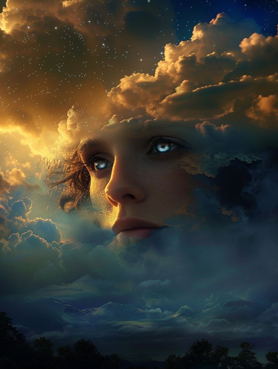 Celestial Gaze Through Golden Clouds - Image 1