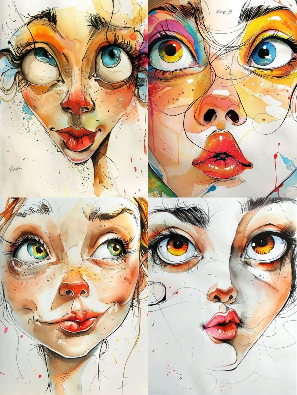 Vibrant Watercolor Portrait Expressions