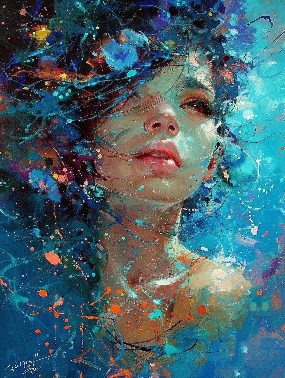 Azure Dreams: Abstract Portraits of a Woman - Image 1