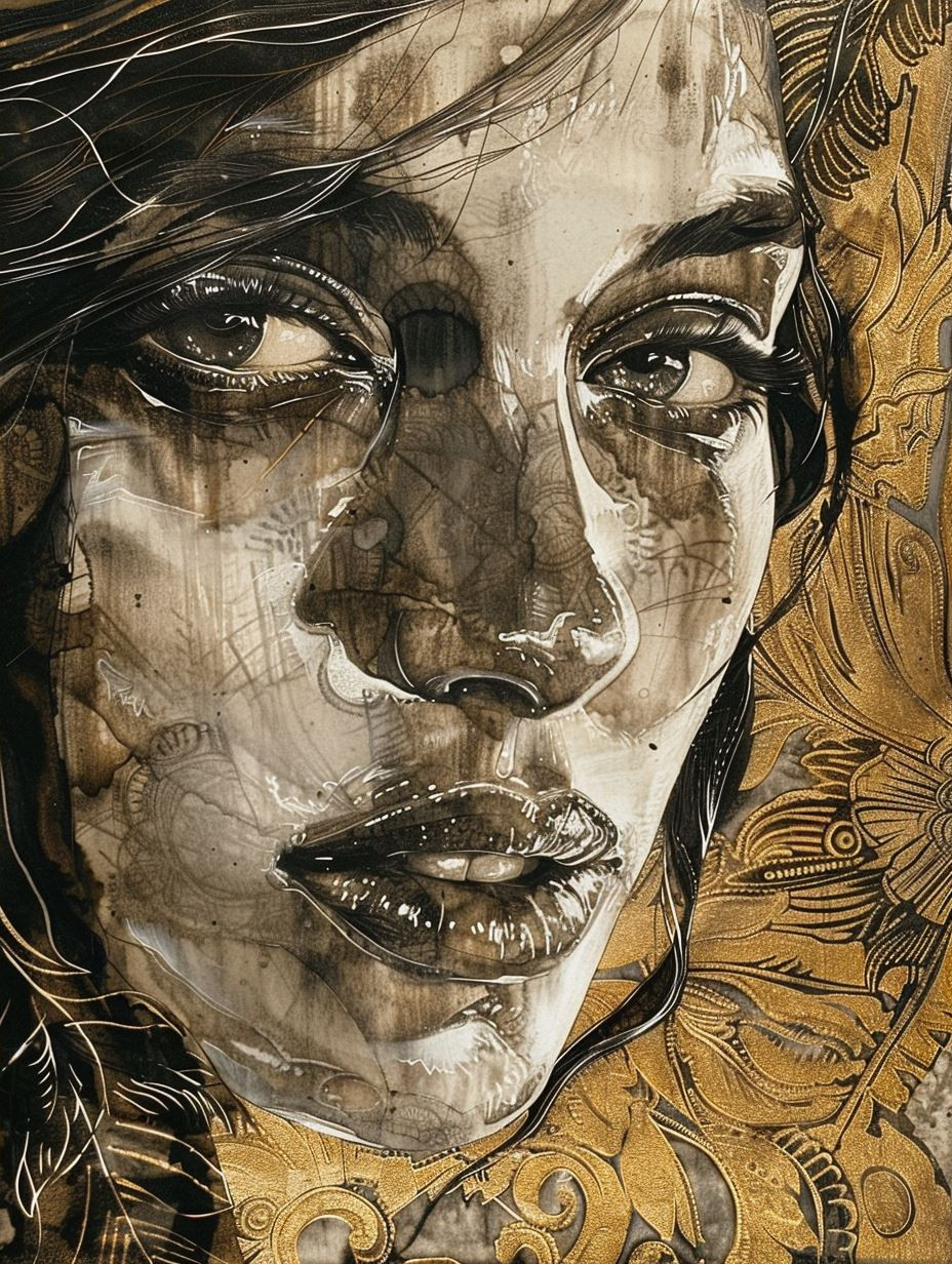 Gilded Ink Portrait of Elegance - Image 2