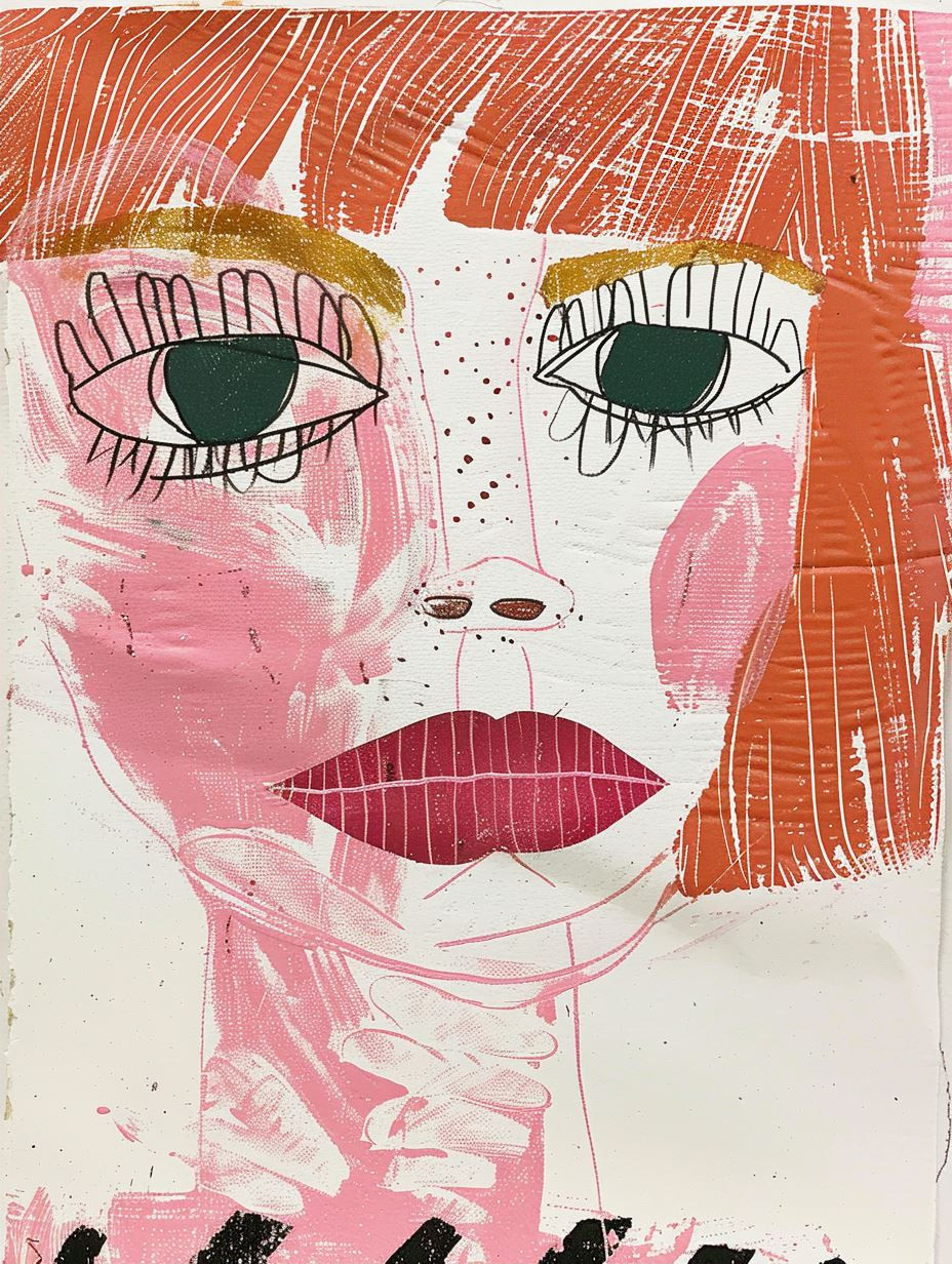 Neon Pink Mixed Media Portrait - Image 2