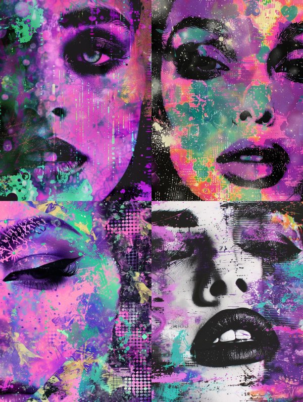 Neon Dreams: Abstract Portrait Collage
