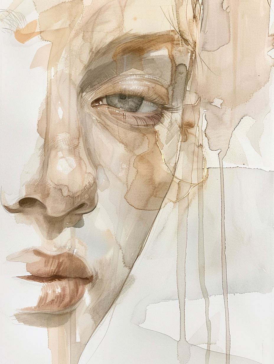 Ethereal Sepia Watercolor Portrait - Image 4