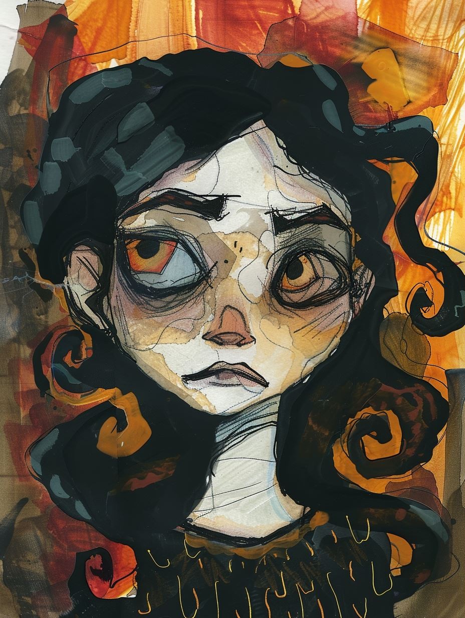 Melancholy Ink and Ochre Portrait - Image 1