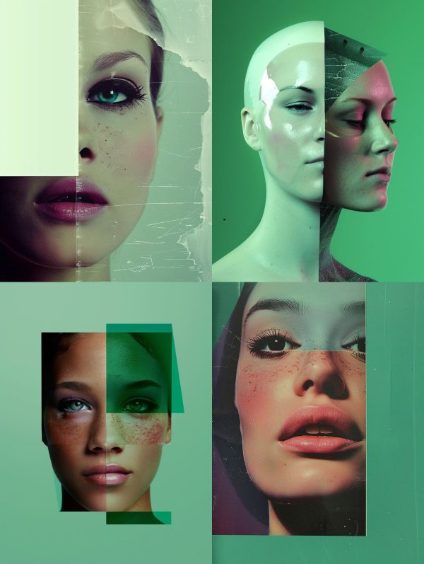 Fragmented Gaze in Mint Tones