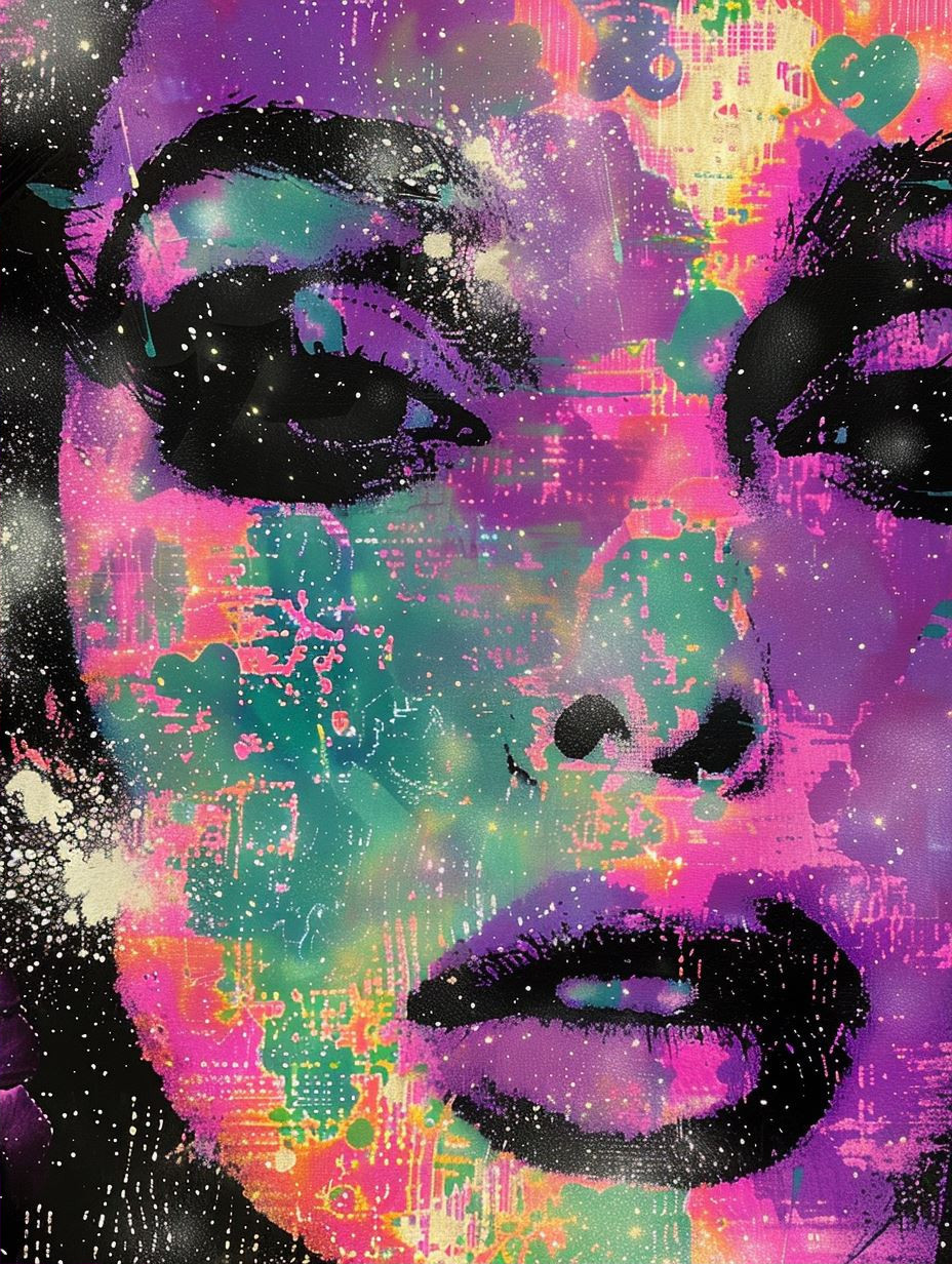 Neon Dreams: Abstract Portrait Collage - Image 2