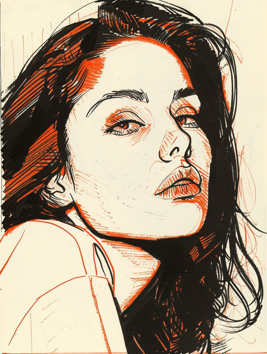 Bold Ink Portrait in Orange - Image 3