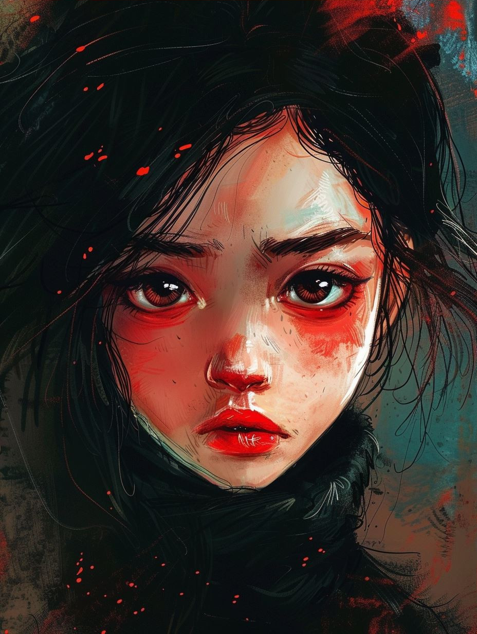Melancholic Portraits in Crimson Hues - Image 3