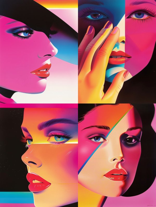 Neon Prism Portrait Collage