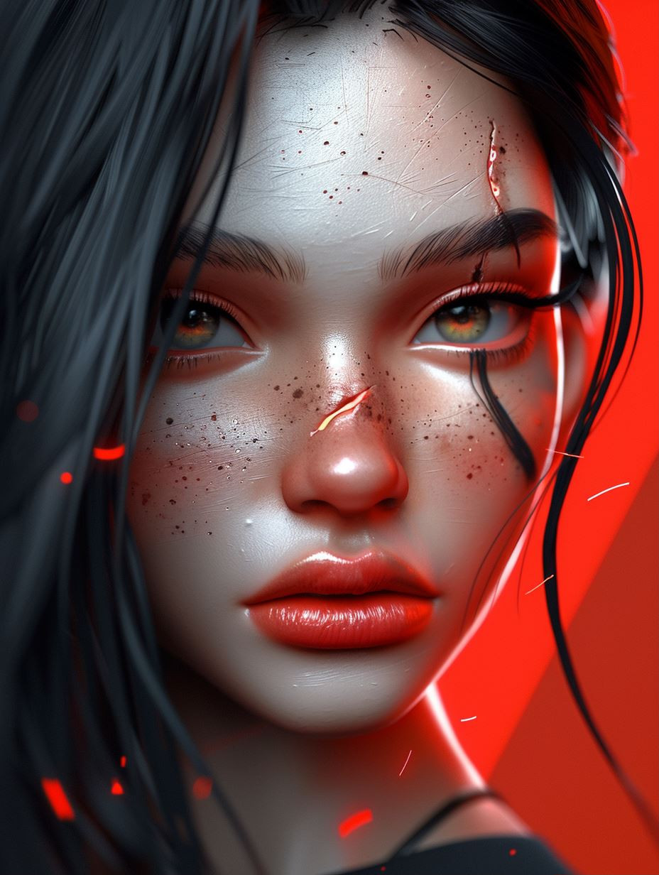 Crimson Glow Cyberpunk Portraits - Image 1