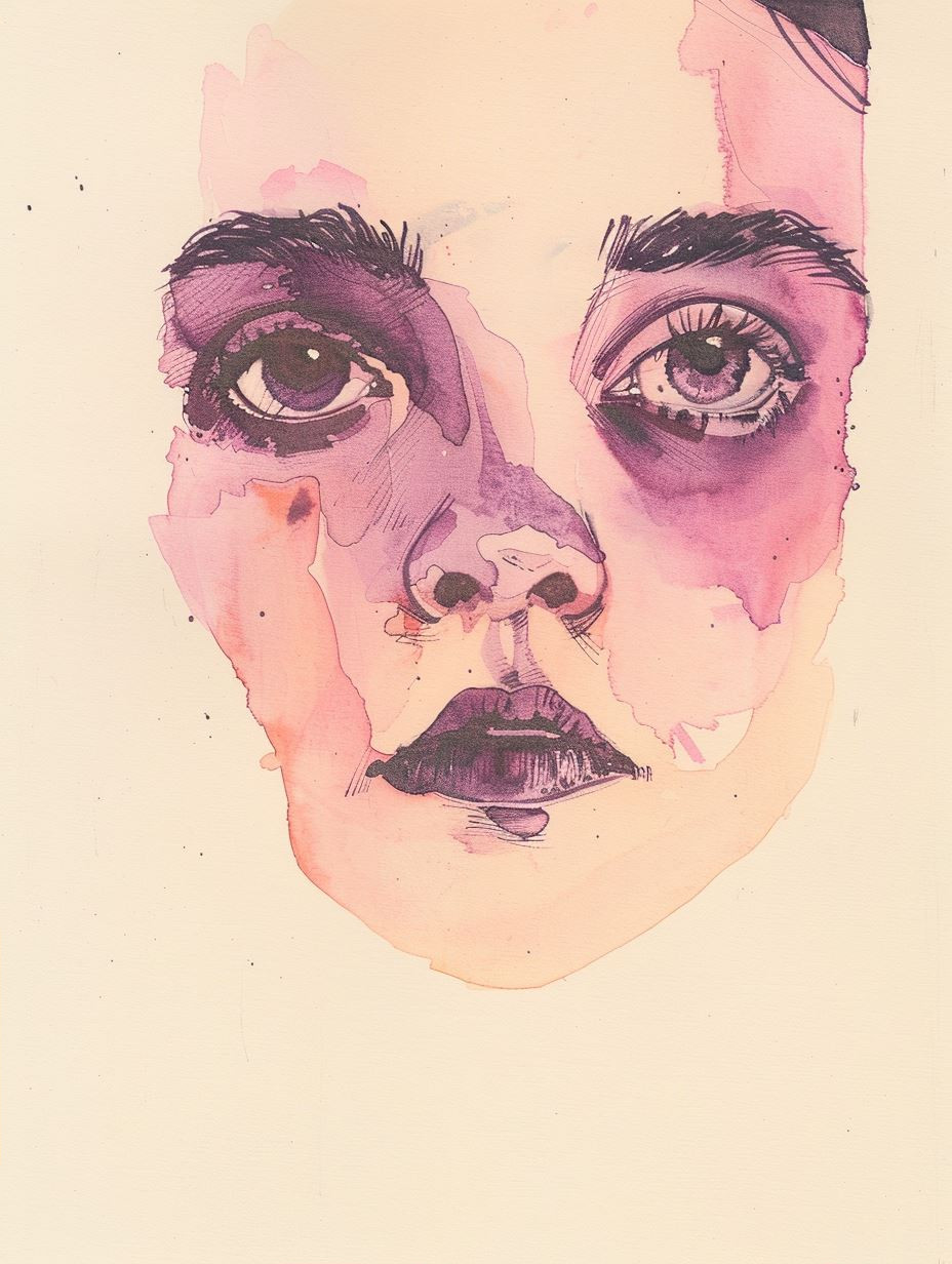 Melancholy in Crimson Watercolor - Image 2