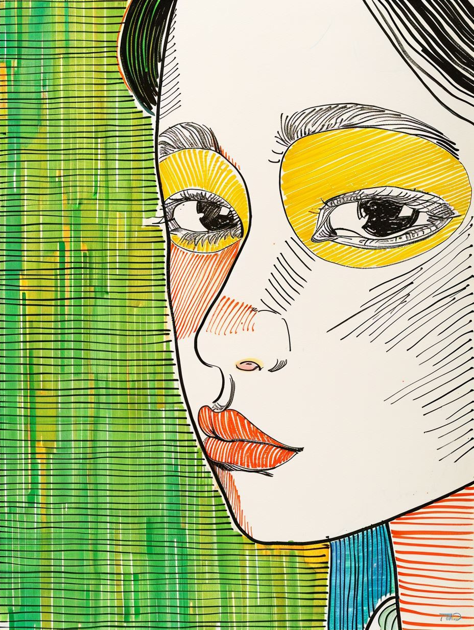 Vibrant Hatching Portrait Study - Image 2