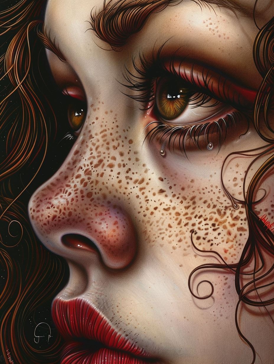 Melancholy Gaze of Freckled Beauty - Image 1