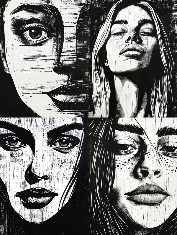 Stark Linocut Portrait Study