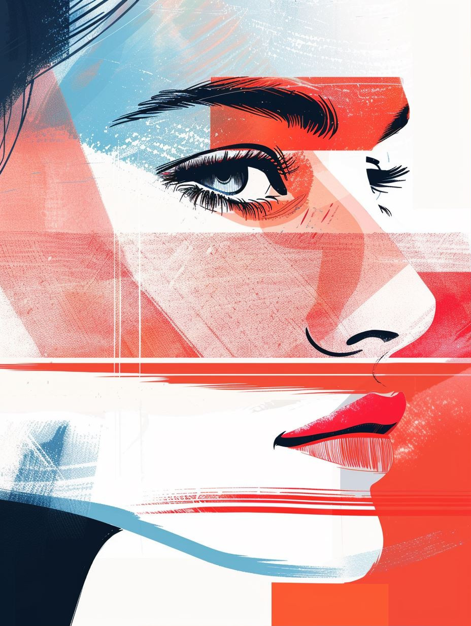 Fragmented Beauty in Red and Blue - Image 1
