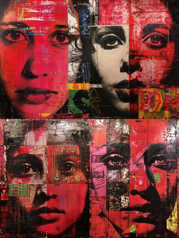 Fragmented Gazes in Crimson