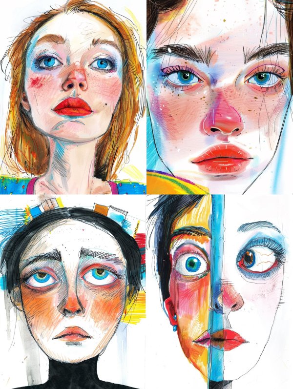 Vibrant Mixed Media Portrait Study