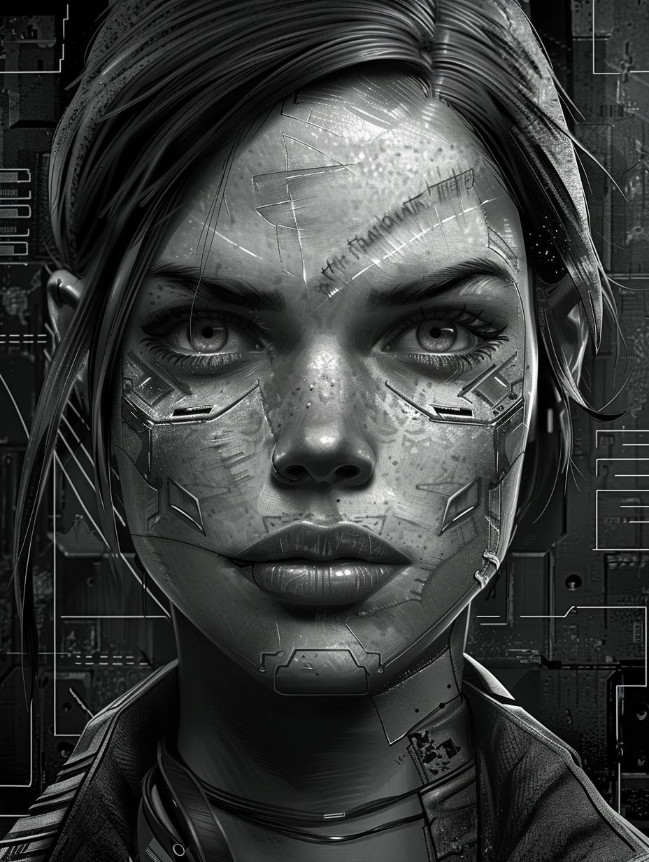 Monochrome Cybernetic Humanoid Portrait - Image 3