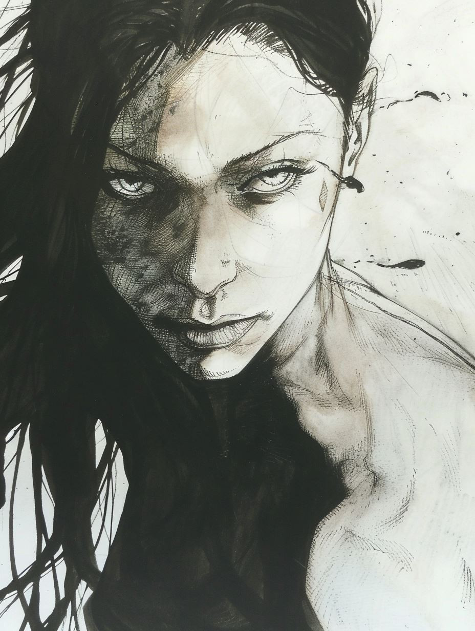 Melancholy Ink and Watercolor Portrait - Image 2