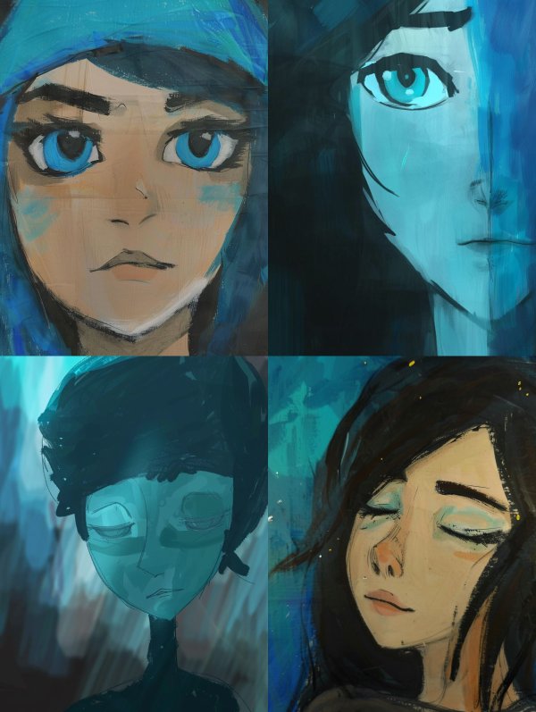 Azure Gaze Mixed Media Portrait