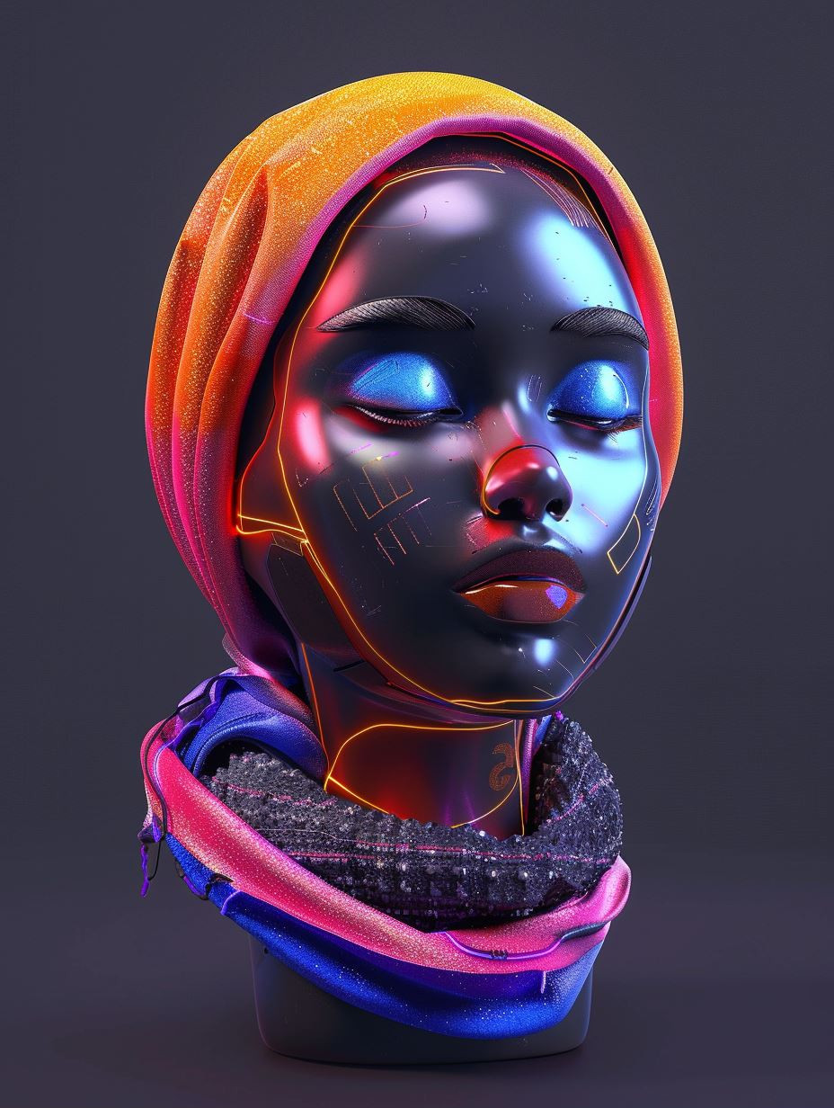 Neon Cybernetic Portrait Fusion - Image 1