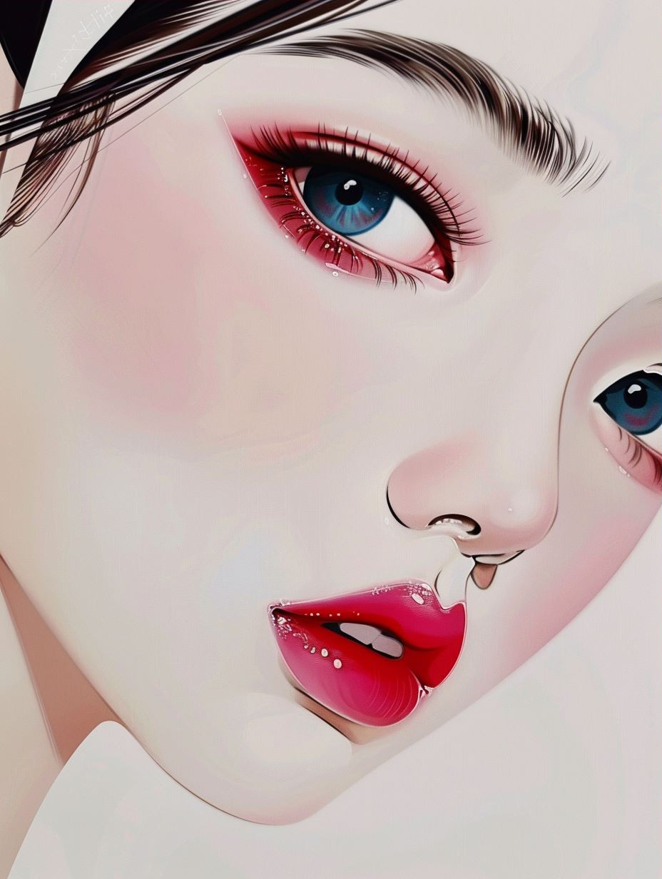 Ethereal Crimson Asian Portraits - Image 3