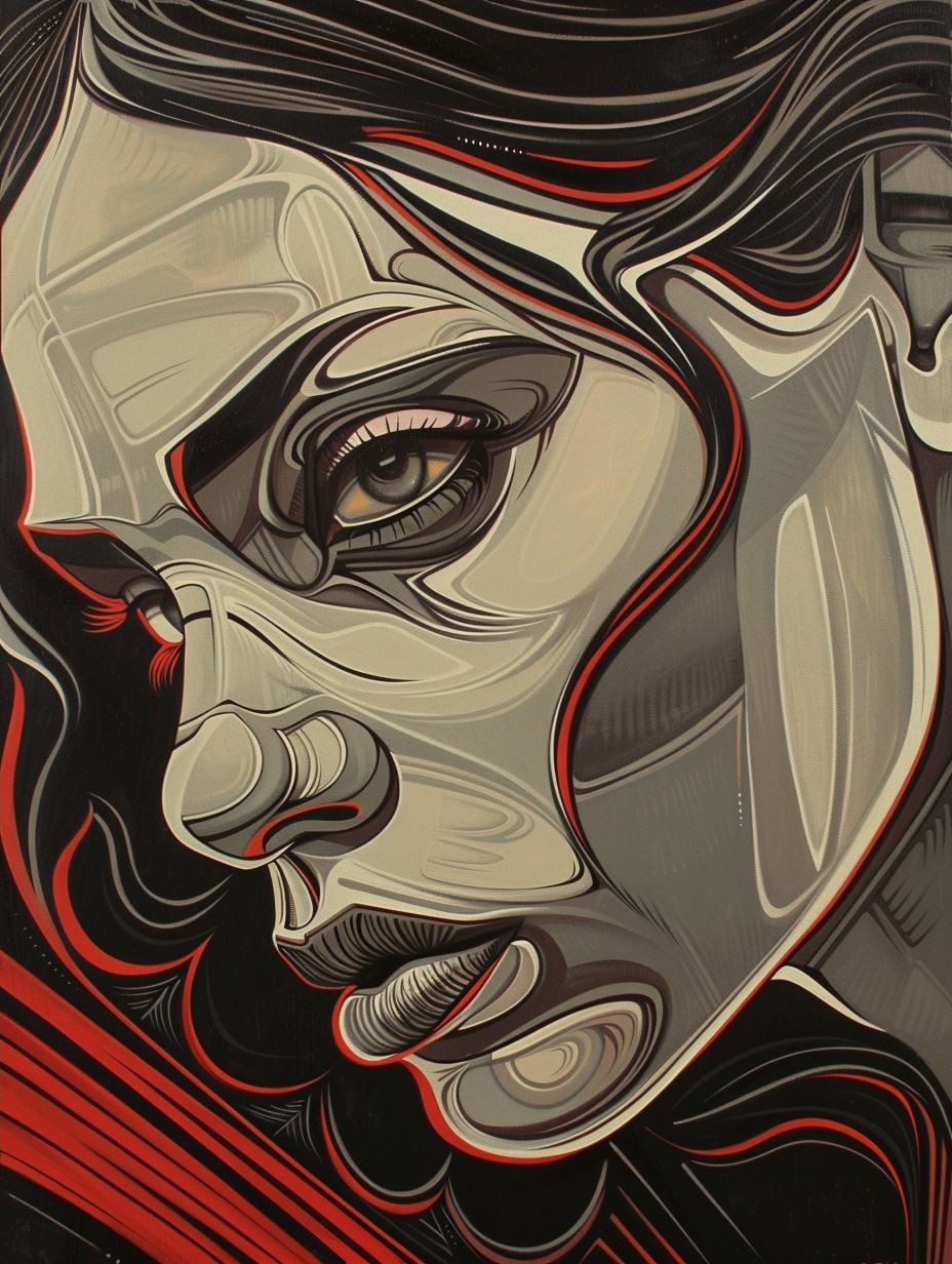 Surrealist Crimson Fluidity Portrait - Image 4