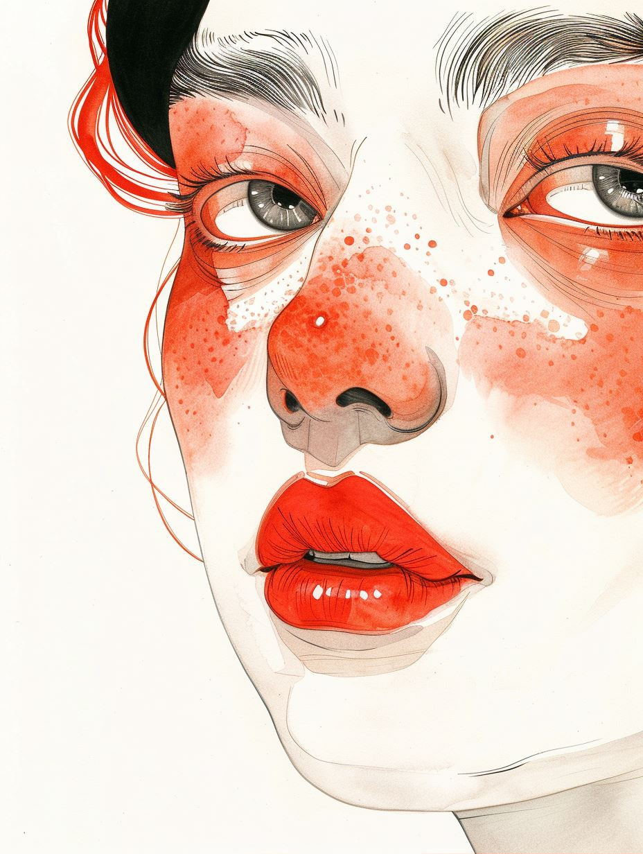 Ethereal Crimson Watercolor Portraits - Image 2