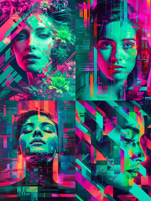 Neon Glitch Cybernetic Portraits